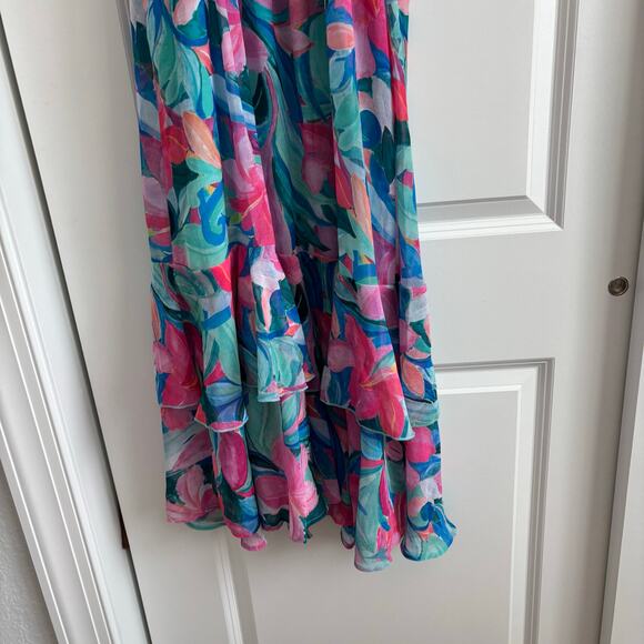 Show Me Your Mumu Reese Ruffle Midi Dress in Hibiscus Punch Crinkle Sz M - Picture 8 of 13